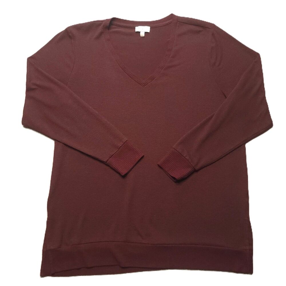 Lucky Brand Sweater Women XL Shirt Red Burgundy V-Neck Pullover Top Soft Blouse